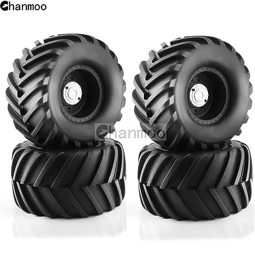 1/8 RC Monster Truck Tires and 17mm Hex Wheels Rims Rubber Buggy Tyres for 1:8 Scale Off Road Truck Car Kaiju Tmaxx E-Revo 3.3 Arrma Kraton 6S Typhon 3S Traxxas Maxx HPI Redcat 4PCS (Black) - color: Black
