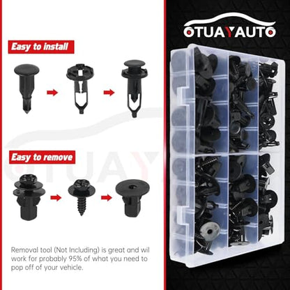OTUAYAUTO 121PCS 4 in 1 Body Bumper Screw Bolts Fender Liner Clips | Replacement for Toyota Wheel Well Liner Retainers OEM 90159-60498, 52161-16010, 90189-06013, 90189-06065 - size: 120Pcs 4 Sizes Clips with 1 Remover for Toyota