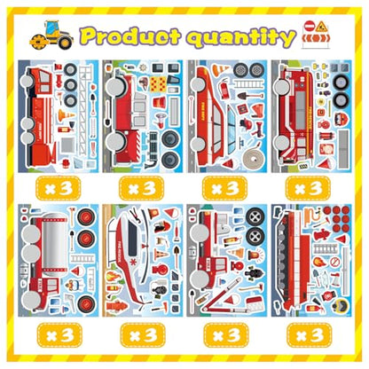 Truck Stickers, Make a face Sticker, Make Your Own Fire Truck Stickers | 24 Sheets, with 8 Designs Fire Themed Truck for Kindergarten Birthday Gift Classroom Fire Party Favors - style: Fire Truck