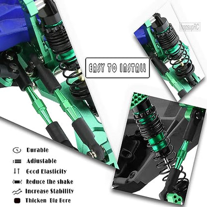 Big Bore RC Shocks Upgrades Part for 1/10 Rustler/Stampede 2WD, Aluminum A Arm & Caster Block & Steering Blocks & Rear Stub Axle Carriers & Adjustable Turnbuckles Camber Link,Green - color: Green/Axle Carriers-Arm-Link-shock