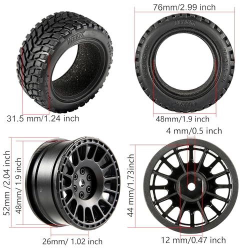 4PCS 76mm/2.99inch RC Rally Car Tyres 12mm Hex Hub Rubber Tires & Plastic Wheel Rims for 1/16 1/14 1/12 1/10 RC Off Road Buggy On-Road Touring Car (Wheel Rims*B and Tires)(NOT Glued) - size: B