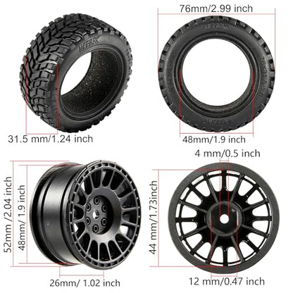 4PCS 76mm/2.99inch RC Rally Car Tyres 12mm Hex Hub Rubber Tires & Plastic Wheel Rims for 1/16 1/14 1/12 1/10 RC Off Road Buggy On-Road Touring Car (Wheel Rims*B and Tires)(NOT Glued) - size: B