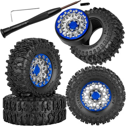 1.3" Beadlock Wheels Tires Set Aluminum Alloy w/Metal Steel Ring for TRX4M SCX24 FCX24 Ascent-18 1/18 1/24 RC Crawler Upgrade Parts,RCarmubWow 1.3 Beadlock Wheels and Tires,4pcs,Navy Blue - color: Navy Blue(4pcs)