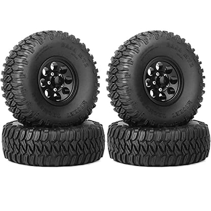 4Pcs 1.55 Inch Aluminum Beadlock Wheel Tires Rubber Tyre for 1/10 RC Crawler Car D90 TF2 Tamiya CC01 LC70 LC80(Black) - color: 95mm-black