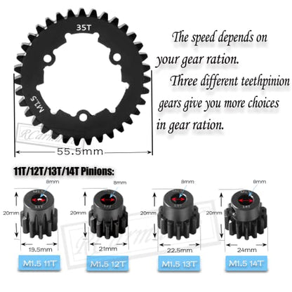 35T Spur Gear Upgrades Part for 1/5 X-Maxx 6S Monster Truck,1/5 X-Maxx 8S Monster Truck,Medium Carbon Steel 35T 1.5 Spur Gear with Pinion Gear(11T/12T/13T/14T) Hops Up