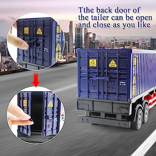 Mostop RC Semi Truck with Trailer - 22.5 Inch Remote Control Semi Truck Toy for Kids, 1:24 Scale Container Truck with 2 Batteries, Carrier Van Transport Vehicle with LED Light & Music,Great Gift