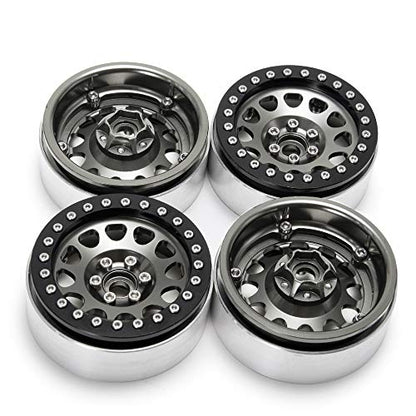RCLIONS 4PCS Aluminum 2.2" Beadlock Wheels Rims for 1/10 RC Rock Crawler Car Axial Wraith SCX10 SCX10-II TRX4