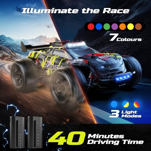 DEERC 1611 1/14 Fast Brushless RC Car for Adults,4x4 Remote Control Truck | High Speed Off-Road RC Truck,Waterproof Monster Truggy, All Terrain RC Drift Car for Boys 8-12,2 Batteries,3S Lipo Compatibl - style: 1/14 Yellow