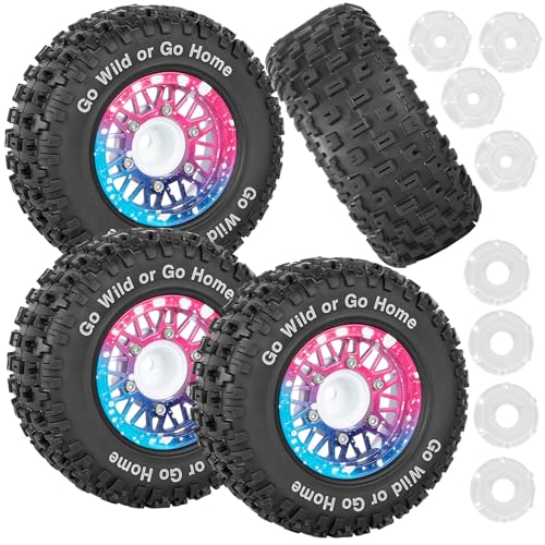 RC Wheels Tires Truck Tires 12mm/14mm/17mm Hex for 1/10 Slash 4×4 4WD 2WD/Axia1/Arrm a Senton/Redca t/Rc4w d,w/RC Wheels Hex Detachable Replace Running on Off-Road Tires,Colorful - color: Colorful- (Wheel Tires)