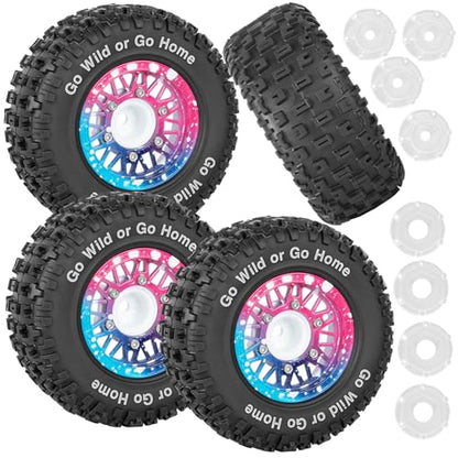 RC Wheels Tires Truck Tires 12mm/14mm/17mm Hex for 1/10 Slash 4×4 4WD 2WD/Axia1/Arrm a Senton/Redca t/Rc4w d,w/RC Wheels Hex Detachable Replace Running on Off-Road Tires,Colorful - color: Colorful- (Wheel Tires)
