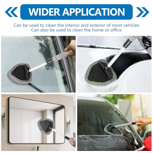 wuyaoyao Car Windshield Cleaning Tool, Car Windshield Window Cleaner, Auto Window Glass Cleaning Kit with Extendable Handle & Reusable Microfiber Pad & Spray Bottle, Universal Car Accessories (Gray) - color: Gray
