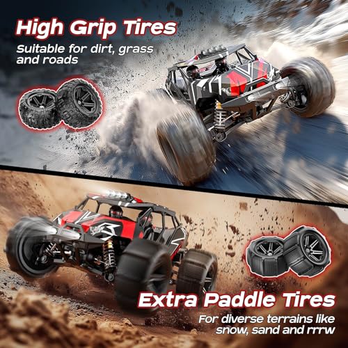 RC Cars 1/14 Brushless RC Car for Adults&Boys, Full Roll-Cage Frame, 4WD Fast Max 42mph, Remote Control RC Trucks for adults with Two 2S LiPo Batteries and Two sets of tires, Compatible with 3S LiPo