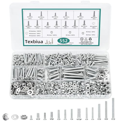 552 Pcs Metric Screws Nuts and Bolts Assortment Kit, M3 M4 M5 M6 Set Screws | 13 Sizes Machine Screws with Flat Washers for Machinery, Furniture, Automotive & DIY Repairs