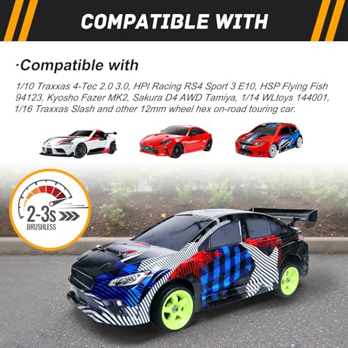 RC On-Road Tires and Wheels with 12mm Hex for 1/10 Traxxas 4Tec 2.0 3.0 HPI Racing RS4 HSP 94123 MST Tamiya Kyosho 1/14 WLtoys 144001 Drifting Touring Car, 4pcs