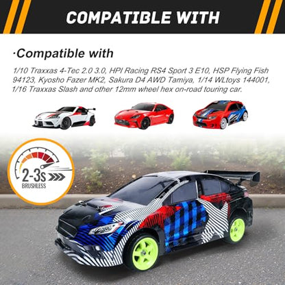 RC On-Road Tires and Wheels with 12mm Hex for 1/10 Traxxas 4Tec 2.0 3.0 HPI Racing RS4 HSP 94123 MST Tamiya Kyosho 1/14 WLtoys 144001 Drifting Touring Car, 4pcs