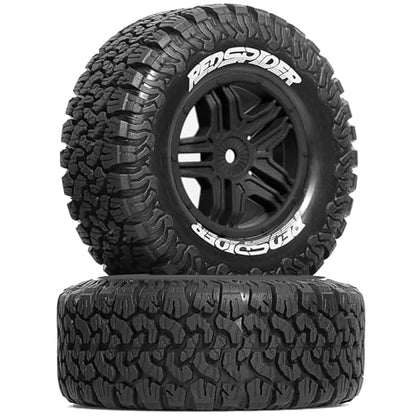 1/10 RC Short Course Truck Plastic Wheels 12mm Hex and Tires OD 4.41" 5-Spok Off Road Tyres for 1:10 Scale Truck Car TRAXXAS Slash 4X4 2WD ARRMA SENTON 3S Losi Redcat Rc4wd 4PCS (Black) - color: Black