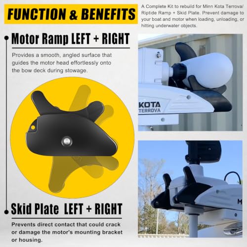 Motor Ramp & Skid Plate Kit For Minn Kota Terrova & Riptide Terrova 112 lb Thrust 4-1/2" Motors BT 2017 & Newer Models - Left and Right - Ramp + Skid Plate Rebuild Kit