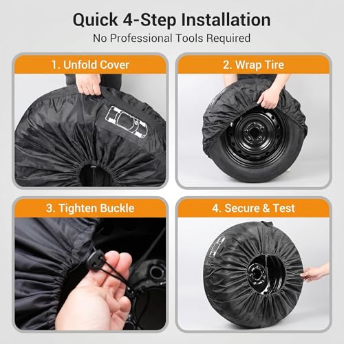 1 PC Car Spare Tire Cover, 210T Oxford Cloth Car Tire Protector, Dustproof Sunproof Tire Storage Bag with Handle, Universal for Most Cars, Trucks, SUVs (Black)