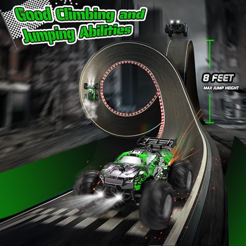 All-Terrain Remote Control Car for Boys Christmas Rechargeable Green | Monster Rc Truck with LED, 1:20 10KM/H, 2 Motors, 2.4GHZ, Speed Friendly, Sturdy Rc Cars for Christmas Kids 6+, Beginner - color: Green