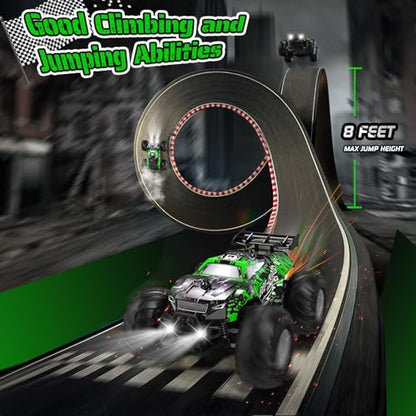 All-Terrain Remote Control Car for Boys Christmas Rechargeable Green | Monster Rc Truck with LED, 1:20 10KM/H, 2 Motors, 2.4GHZ, Speed Friendly, Sturdy Rc Cars for Christmas Kids 6+, Beginner - color: Green