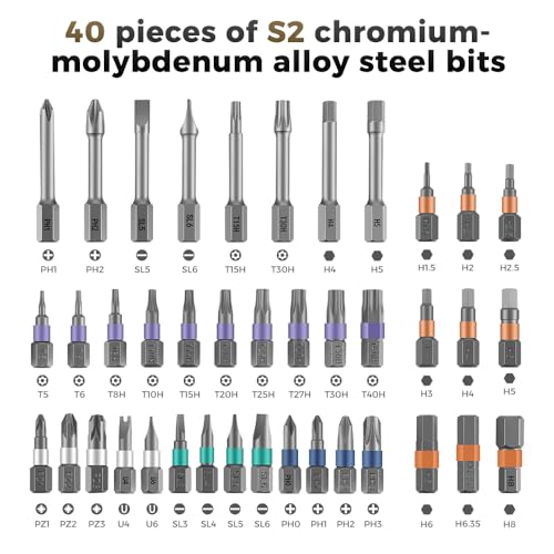 42 in 1 Magnetic Screwdriver, Screwdriver Set, Multi Bit Ratcheting Screwdriver Set with Storage Case Repair Tool Kit for Computer, Eyeglass, Bicycles, Watch, Ring Doorbell, Furniture and DIY - color: Black Ratchet