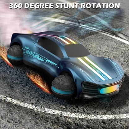 1:16 Scale RC Drift Car, 4WD Drift Stunt Car Round Wheel Concept Vehicle with All Terrain Tires, LED Lights, Christmas Birthday Gifts for Teen Adults - color: Blue, size: 2 Battery