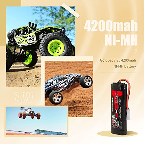 GOLDBAT 4200mAh 7.2V NiMH RC Battery with Tamiya Connector for for RC Evader BX Car Truck Truggy Buggy Tank Car Racing.