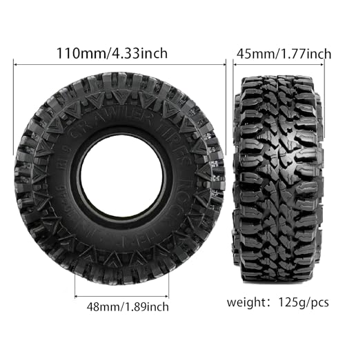 STMU 1.9'' RC Crawler Tires With Super Soft Foam Iiner （4PCS） For 1/10 Scale RC Car Traxxas TRX4 RC4WD D90 Axial SCX10 II TF2 Gen8 Tamiya CC01 1.9 Inch Beadlock Rims (Tires)