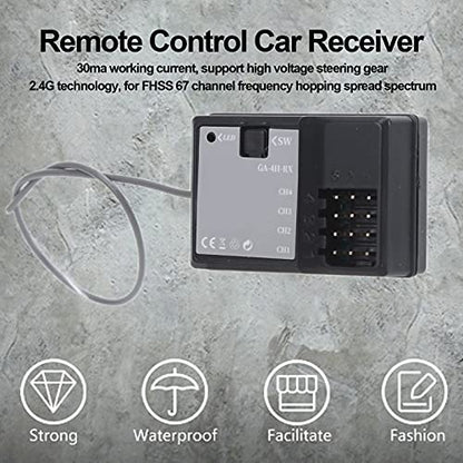 RC Receiver Waterproof 2.4G Frequency 3.3‑6V, Remote Control Car Boat Tank Accessories, Fast Response 2ms with FHSS 67 Channel, High Efficiency Waterproof Technology for RC Vehicle