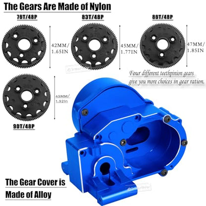 Metal Transmission Complete Upgrades Part for 1/10 Slash/Rustler/Stampede/Bandit 2WD(VXL),Gearbox Case w/76T 83T 86T 90T Gear,Diff,Slipper Clutch & Rebuild Kit,Pressure Plate,Navy Blue - color: Navy Blue(1set)