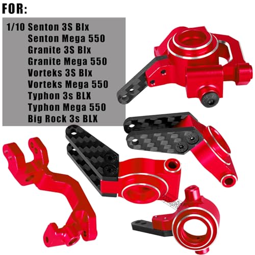 RC Carbon Fibre Aluminum Rear Hubs Front Steering Block Knuckles & C-Hubs Caster Blocks Upgrades Parts for 1/10 Senton/Granite 3S Blx & Mega 550,Vorteks 3S Blx,Big Rock 3s BLX.Red - color: Red(for 1/10)