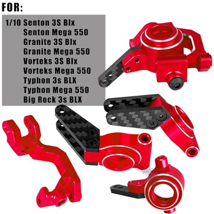 RC Carbon Fibre Aluminum Rear Hubs Front Steering Block Knuckles & C-Hubs Caster Blocks Upgrades Parts for 1/10 Senton/Granite 3S Blx & Mega 550,Vorteks 3S Blx,Big Rock 3s BLX.Red - color: Red(for 1/10)