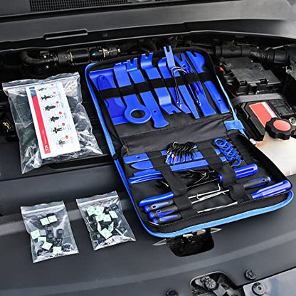 Nilight 200Pcs Trim Removal Tool, Auto Push Pin Bumper Retainer Clip Set | Fastener Terminal Remover Adhesive Cable Clips Round Handle Crowbar Kit Car Panel Radio Auto Clip Pliers - color: 200 Clips+ Remover Tools Blue
