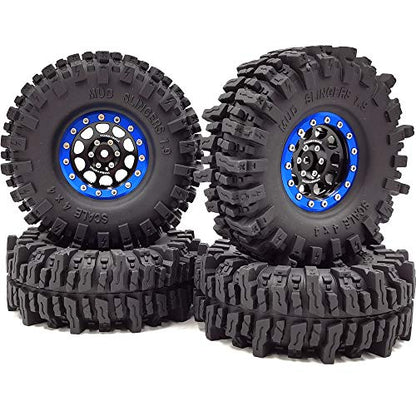 120mm Tall 1.9 Mud Slingers Tires T8 Soft Sticky Tyres & 1.9 Beadlock Wheels Rims Black Blue For RC 1/10 Rock Crawler SCX10 TRX4 Gen8, (4-Pack, HS700601) - color: Black & Blue
