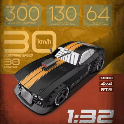RC Drift Car 1/32 Scale High-Speed 4WD Mini Electric Remote Control Car, 30 km/h with Gyro Stabilization and LED Lights, Suitable for Adults (KM3299-Black) - color: Black