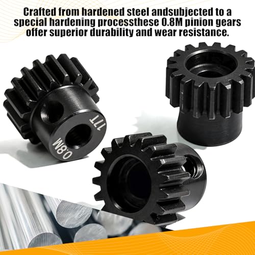 3-Pack Steel Metal 0.8M 5mm Pinion Motor Gear Sets 17T Compatible with HPI Kyosho Losi Axial Tamiya 1/8 1/10 RC Car Monster Truck Buggy, 0.8 Module Gear for Traxxsa Arrma - style: 3Pcs 17T