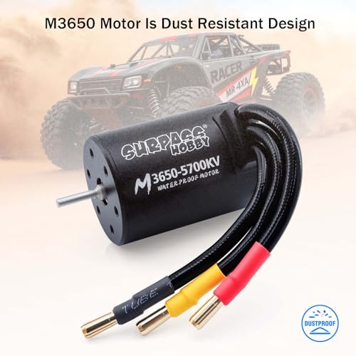 SurpassHobby 3650 5700KV Brushless Motor High Speed Waterproof Shaft 3.17mm Motor and for 1/0 Remote Control Cars Trucks Off-Road Vehicle - size: 5700KV, style: 3650 motor