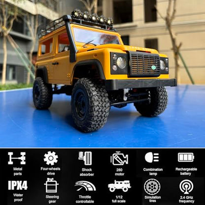 HLSFWDRIVE MN98 RC Crawler Remote Control Truck Off Road Land Rover RTR | 1/12 Scale RC Rock Crawler 4x4 All Terrain 280 Motor Proportional Control Upgraded Chassis Hobby Toy Adult