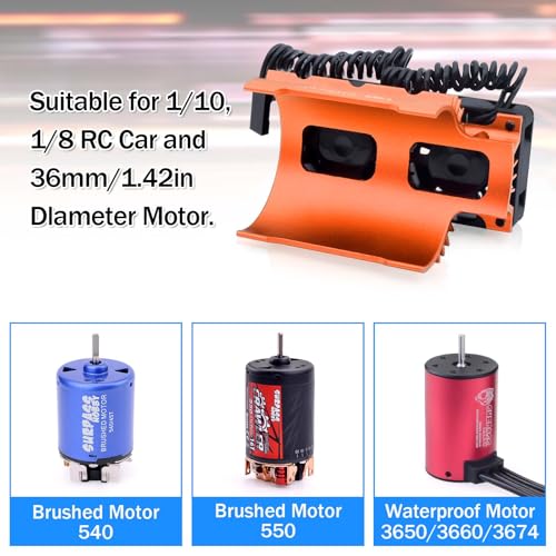 Surpass Hobby 30mm Motor Cooling Fans - 28000RPM RC Fan with Metal Cover Heatsink Fit for 1/8 1/10 RC Car 36-38mm Brushless Motors(Orange) - style: Orange-Dual Fan for 36mm motor