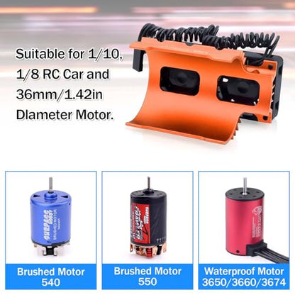 Surpass Hobby 30mm Motor Cooling Fans - 28000RPM RC Fan with Metal Cover Heatsink Fit for 1/8 1/10 RC Car 36-38mm Brushless Motors(Orange) - style: Orange-Dual Fan for 36mm motor