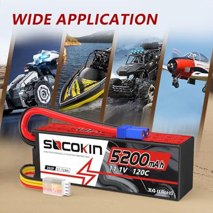 3S 5200mAh Lipo Battery 11.1V EC5 Connector Lipo Battery for RC Car Losi RC Truck RC Boat RC Model 120C Hard Case
