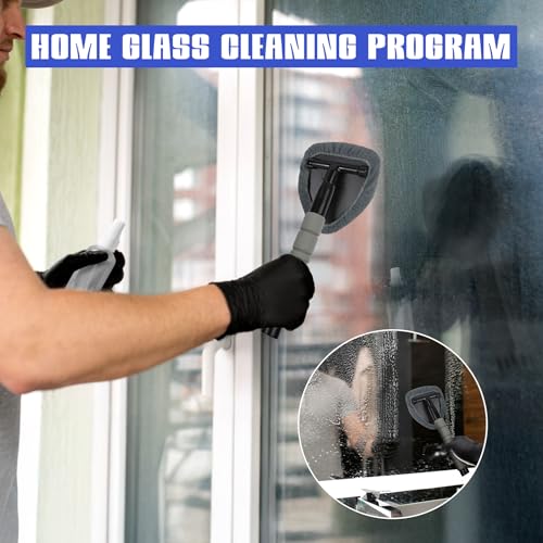 wuyaoyao 14PCS Car Windshield Cleaning Tool, Car Glass Wiper Kit with Window Cleaner, Microfiber Pads, Spray Bottle, Extendable Handle, Interior Detailing Dust Brush, Car Cleaning Supplie (Blue+Gray) - color: Blue+Gray