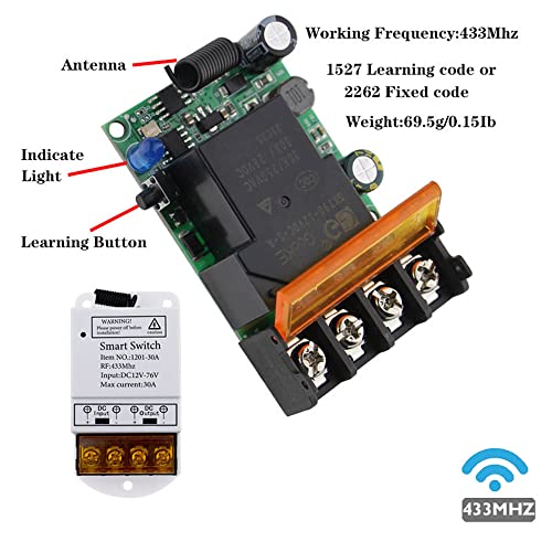 High Power DC 12V 24V 48V 72V 30A 1CH 433MHz Remote Control Switch RF Relay Receiver and Transmitter for Car Horn Water Pump Lamp Electric Device Motor Cycles Control