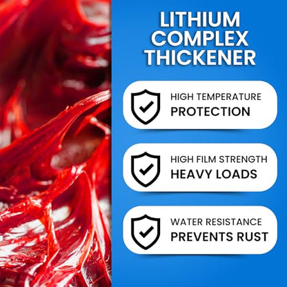 Red and Tacky Lithium Grease Tube | Wheel Bearing | High Temp | Axle | Automotive | Trailer | 5th Wheel | Ball Joint | Tractor | Single Cartridge for Grease Gun | NLGI 2 | HeavyDuty