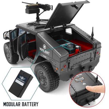 1:14 Scale 4WD Off-Road Car RC Crawler Military Truck with Winch, Led Light, All-Terrain Remote Control Car RTR Hobby Toy Armored Vehicle Gift for Boys Adults