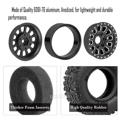 RC 1.3 in Wheel Tires for 1/18 TRX4M 1/24 SCX24 RC Crawler Car,Aluminum 1.3 Beadlock Wheel Rims and Rubber Tires w/Sponge,RC Truck Tires,Black - color: Black - (1.3 Tires)