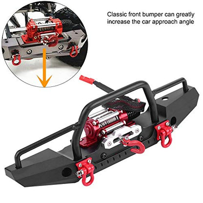 FOSA RC Car Front Bumper with Winch, Front Bumper with Winch Remote Controller for -4 RC Car Crawler Upgrade Part
