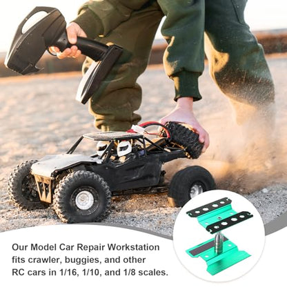 MECCANIXITY 1 Set RC Car Work Stand Lift Lower Aluminum Repair Workstation 360 Degree Rotation with Green Screw Tray and Screw Box for 1/8 1/10 1/16 Scale RC Car Crawler Truck Vehicle (Green) - color: Green