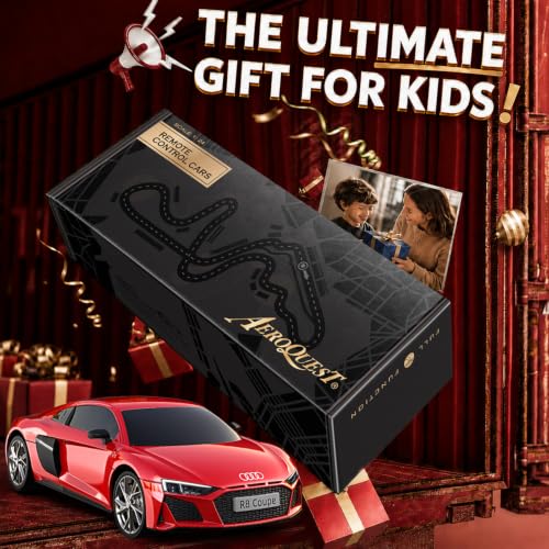 AEROQUEST 1:24 Audi Remote Control Car (R8 Coupe-Red) | Officially Licensed,Birthday Gift,Toys for ages 3-8,Electric Sport Racing,front-light ,2.4GHz-supports multi-play - color: Audi Red