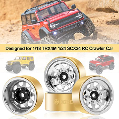 OGRC 1.0 RC Wheel Rims with Brass Rings Deep Dish Wheel Rims 1.0 Beadlock Wheels for 1/18 TRX4M 1/24 SCX24 C10 JLU Deadbolt Gladiator Bronco Crawler Car (Silver) - color: Silver